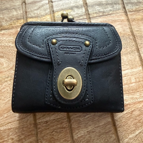 Coach Handbags - Coach Black Leather Wallet with Gold Accents